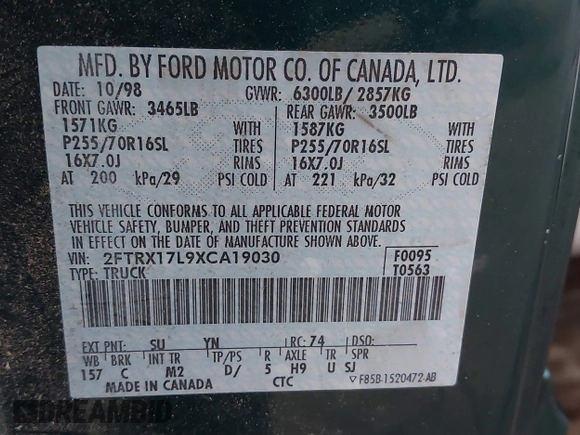 1999 Ford F-150 with VIN 2FTRX17L9XCA19030, listed as a IAAI auction lot 41232157 with Not provided miles and . Bid and sale history available at DreamBid. Image 9.