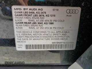 2018 Audi Q5 Premium Plus с VIN WA1BNAFY9J2223084, выставлен на аукционе Copart как лот 49734945 с пробегом 118 986 миль миль и Списание • Salvage title. История ставок и продаж доступна на DreamBid. Изображение 12.