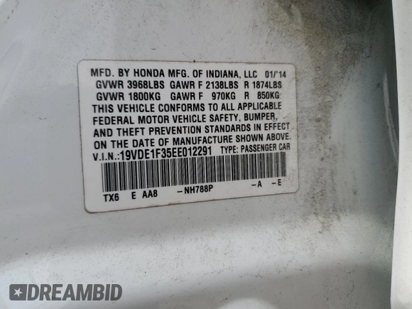 2014 Acura ILX with VIN 19VDE1F35EE012291, listed as a Copart auction lot 54115225 with 161,729 mi miles and Salvage title. Bid and sale history available at DreamBid. Image 12.