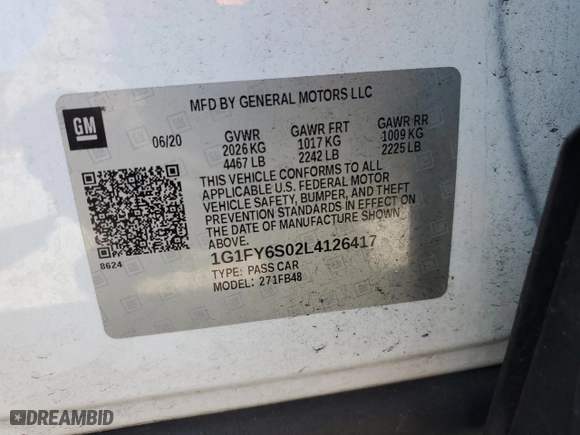 2020 Chevrolet Bolt EV LT with VIN 1G1FY6S02L4126417, listed as a Copart auction lot 48911805 with 38,499 mi miles and Salvage Title. Bid and sale history available at carsss.com. Image 14.