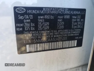 2020 Hyundai Santa Fe SEL with VIN 5NMS3CAA5LH275201, listed as a Copart auction lot 85453704 with 87,400 mi miles and Salvage Title. Bid and sale history available at carsss.com. Image 15.