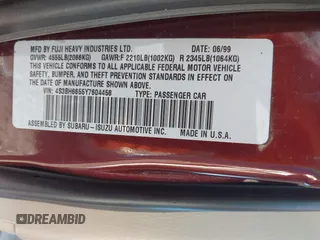 2000 Subaru Legacy Outback with VIN 4S3BH6655Y7604458, listed as a IAAI auction lot 42156830 with 192,024 mi miles and . Bid and sale history available at DreamBid. Image 9.