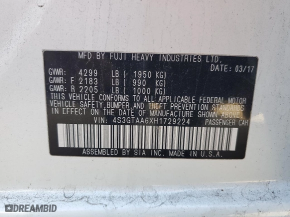 2017 Subaru Impreza with VIN 4S3GTAA6XH1729224, listed as a Copart auction lot 75368704 with 64,256 mi miles and Salvage Title. Bid and sale history available at carsss.com. Image 12.