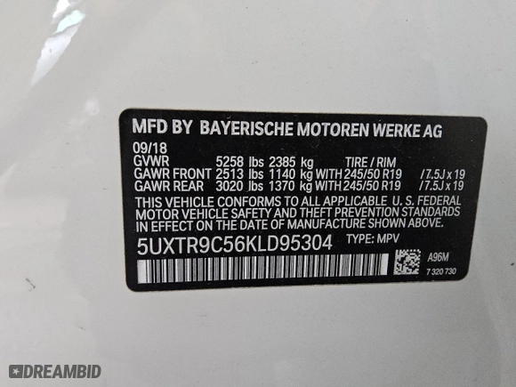 2019 BMW X3 xDrive30i with VIN 5UXTR9C56KLD95304, listed as a Copart auction lot 46689215 with 41,873 mi miles and Clean Title. Bid and sale history available at carsss.com. Image 13.