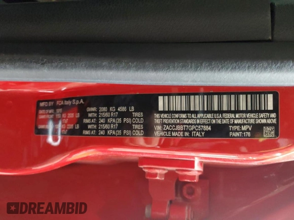 2016 Jeep Renegade Latitude with VIN ZACCJBBT7GPC57884, listed as a Copart auction lot 45362775 with 115,002 mi miles and Salvage Title. Bid and sale history available at carsss.com. Image 13.