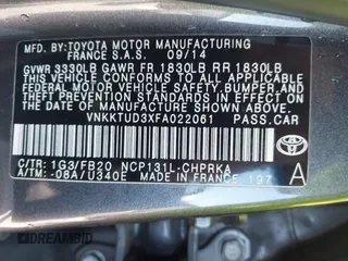 2015 Toyota Yaris L with VIN VNKKTUD3XFA022061, listed as a IAAI auction lot 41774318 with 134,082 mi miles. Bid and sale history available at carsss.com. Image 9.