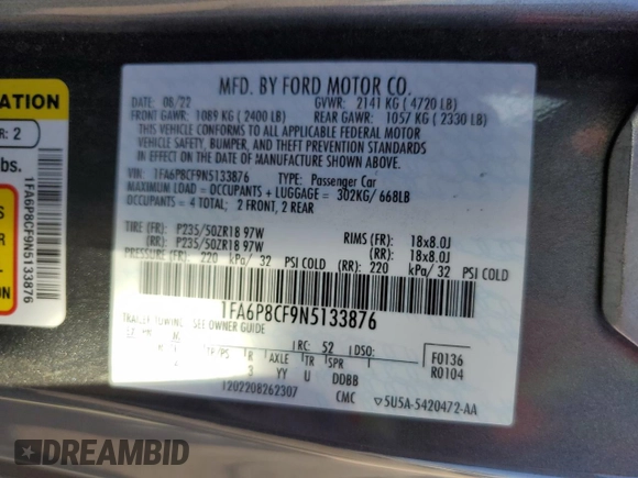 2022 Ford Mustang GT with VIN 1FA6P8CF9N5133876, listed as a Copart auction lot 78868754 with 28,064 mi miles and Salvage Title. Bid and sale history available at carsss.com. Image 12.
