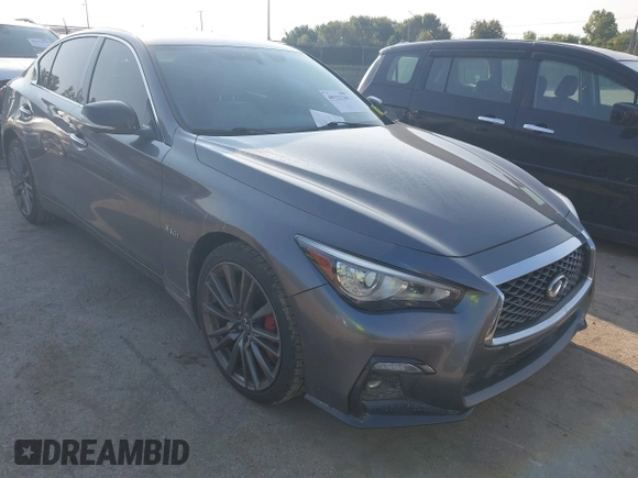 2020 Infiniti Q50 Red Sport 400 with VIN JN1FV7AR8LM660823, listed as a IAAI auction lot 40322341 with 104,530 mi miles and . Bid and sale history available at carsss.com. Image 1.