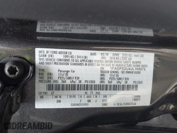 2018 Ford C-Max Titanium with VIN 1FADP5DU4JL105072, listed as a IAAI auction lot 42110522 with 93,176 mi miles and . Bid and sale history available at DreamBid. Image 9.