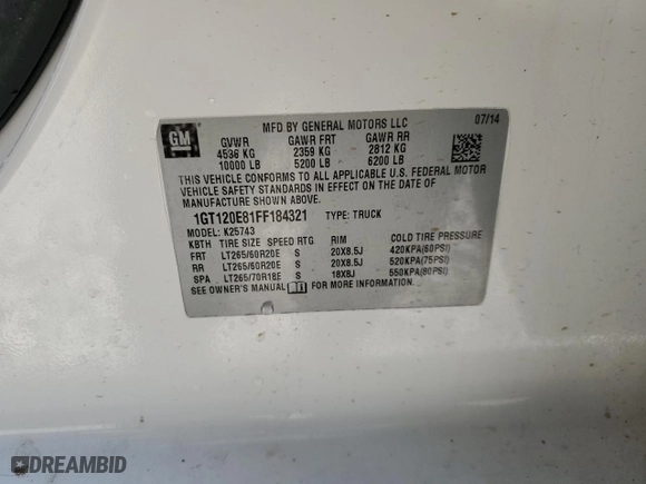 2015 GMC Sierra 2500HD available WiFi Denali with VIN 1GT120E81FF184321, listed as a Copart auction lot 68894234 with 177,216 mi miles and Clean Title. Bid and sale history available at carsss.com. Image 12.