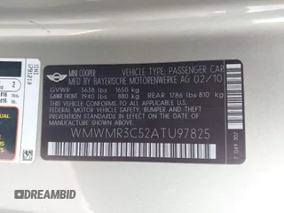 2010 MINI Convertible with VIN WMWMR3C52ATU97825, listed as a IAAI auction lot 42349417 with 64,045 mi miles and . Bid and sale history available at DreamBid. Image 9.