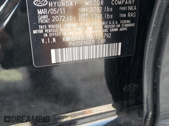 2011 Hyundai Elantra Limited z VIN KMHDH4AE0BU121792, wystawiony jako Copart lot #44366574 z przebiegiem 180 628 mil mil oraz Szkoda całkowita • Salvage title. Historia ofert i sprzedaży dostępna na DreamBid. Obrazek 12.