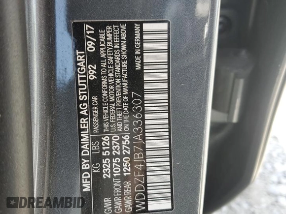 2018 Mercedes-Benz E 300 with VIN WDDZF4JB7JA336307, listed as a Copart auction lot 50811295 with 59,105 mi miles and Salvage title. Bid and sale history available at DreamBid. Image 12.