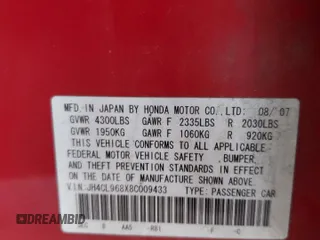 2008 Acura TSX z VIN JH4CL968X8C009433, wystawiony jako Copart lot #55860975 z przebiegiem 125 506 mil mil oraz Szkoda całkowita • Salvage title. Historia ofert i sprzedaży dostępna na DreamBid. Obrazek 12.