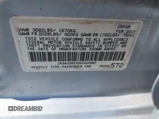 2005 Mitsubishi Lancer ES с VIN JA3AJ26EX5U042982, выставлен на аукционе IAAI как лот 42576403 с пробегом 257 851 миль миль и . История ставок и продаж доступна на DreamBid. Изображение 9.