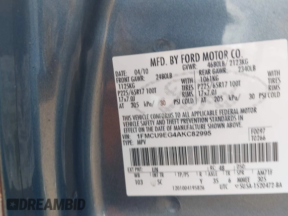 2010 Ford Escape Limited с VIN 1FMCU9EG4AKC82995, выставлен на аукционе IAAI как лот 42625491 с пробегом 279 192 миль миль и . История ставок и продаж доступна на DreamBid. Изображение 9.