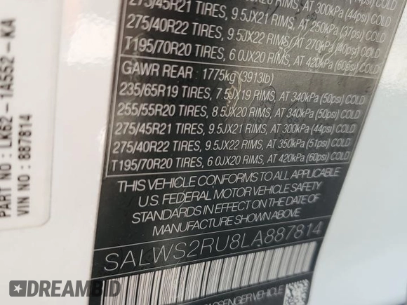 2020 Land Rover Range Rover Sport HST z VIN SALWS2RU8LA887814, wystawiony jako Copart lot #52912705 z przebiegiem 56 971 mil mil oraz Szkoda całkowita • Salvage title. Historia ofert i sprzedaży dostępna na DreamBid. Obrazek 13.