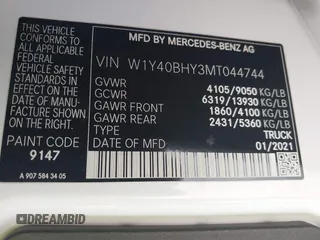 2021 Mercedes-Benz Sprinter Cargo Cargo with VIN W1Y40BHY3MT044744, listed as a IAAI auction lot 41865979 with 139,836 mi miles and . Bid and sale history available at DreamBid. Image 9.