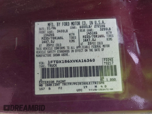 1997 Ford F-150 XL с VIN 1FTDX186XVKA16360, выставлен на аукционе IAAI как лот 42431854 с пробегом 254 944 миль миль и . История ставок и продаж доступна на DreamBid. Изображение 9.