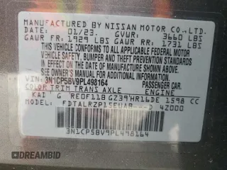 2023 Nissan Kicks S with VIN 3N1CP5BV9PL498164, listed as a Copart auction lot 47213375 with 50,264 mi miles and Salvage Title. Bid and sale history available at carsss.com. Image 15.