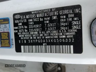 2019 Kia Sorento LX V6 with VIN 5XYPGDA5XKG506332, listed as a Copart auction lot 50985635 with 81,238 mi miles and Salvage Title. Bid and sale history available at carsss.com. Image 13.