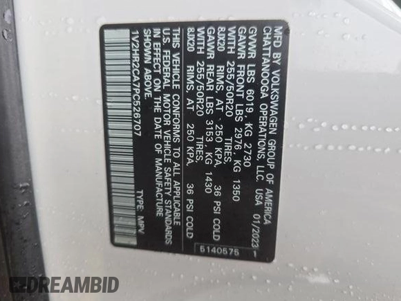 2023 Volkswagen Atlas SE с VIN 1V2HR2CA7PC526707, выставлен на аукционе IAAI как лот 42854241 с пробегом 28 220 миль миль и . История ставок и продаж доступна на DreamBid. Изображение 17.