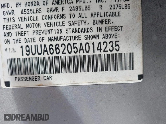 2005 Acura TL with VIN 19UUA66205A014235, listed as a IAAI auction lot 41531763 with 196,236 mi miles. Bid and sale history available at carsss.com. Image 9.