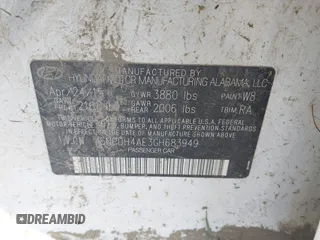 2016 Hyundai Elantra SE with VIN 5NPDH4AE3GH683949, listed as a IAAI auction lot 42577927 with Not provided miles and . Bid and sale history available at DreamBid. Image 9.