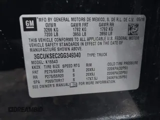 2016 Chevrolet Silverado 1500 LTZ with VIN 3GCUKSEC2GG349340, listed as a IAAI auction lot 41722693 with 122,321 mi miles and . Bid and sale history available at DreamBid. Image 9.