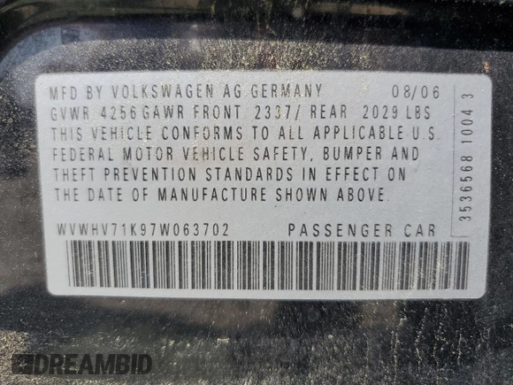 2007 Volkswagen GTI z VIN WVWHV71K97W063702, wystawiony jako Copart lot #60121715 z przebiegiem 136 405 mil mil oraz Szkoda całkowita • Salvage title. Historia ofert i sprzedaży dostępna na DreamBid. Obrazek 13.