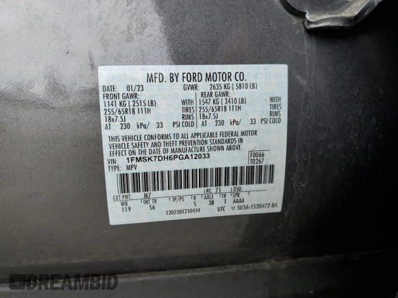 2023 Ford Explorer XLT with VIN 1FMSK7DH6PGA12033, listed as a Copart auction lot 44444865 with 27,826 mi miles and Salvage Title. Bid and sale history available at carsss.com. Image 15.
