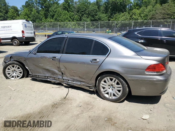 2002 BMW 7 Series 745Li with VIN WBAGN63472DR07659, listed as a Copart auction lot 60600554 with Not Provided miles and Salvage Title. Bid and sale history available at carsss.com. Image 2.