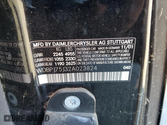 2002 Mercedes-Benz CL 500/600 z VIN WDBPJ75J32A023824, wystawiony jako Copart lot #77254134 z przebiegiem 187 807 mil mil oraz Szkoda całkowita • Salvage title. Historia ofert i sprzedaży dostępna na DreamBid. Obrazek 12.