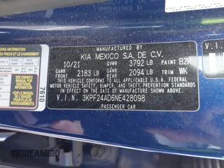 2022 Kia Forte LXS with VIN 3KPF24AD6NE428098, listed as a IAAI auction lot 41340085 with 45,191 mi miles and . Bid and sale history available at DreamBid. Image 9.