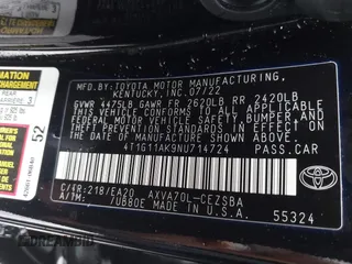 2022 Toyota Camry SE with VIN 4T1G11AK9NU714724, listed as a IAAI auction lot 41504720 with 63,237 mi miles. Bid and sale history available at carsss.com. Image 9.