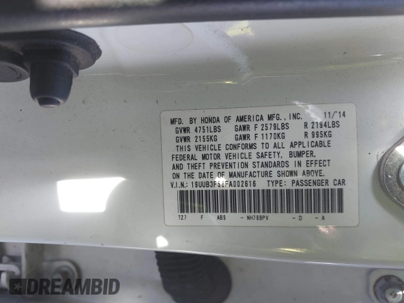 2015 Acura TLX V6 Tech with VIN 19UUB3F58FA002616, listed as a IAAI auction lot 41540955 with 91,956 mi miles. Bid and sale history available at carsss.com. Image 9.