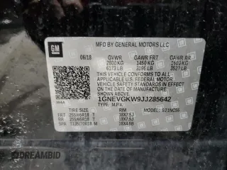 2018 Chevrolet Traverse LT Cloth with VIN 1GNEVGKW9JJ285642, listed as a Copart auction lot 54706075 with 87,578 mi miles and Salvage Title. Bid and sale history available at DreamBid. Image 13.
