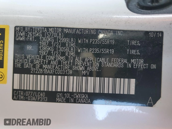 2015 Lexus RX 450h with VIN 2T2ZB1BAXFC003138, listed as a Copart auction lot 84299114 with 105,663 mi miles and Salvage Title. Bid and sale history available at DreamBid. Image 16.