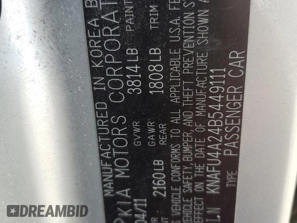 2011 Kia Forte EX with VIN KNAFU4A24B5449111, listed as a Copart auction lot 51159175 with 172,625 mi miles and Salvage Title. Bid and sale history available at carsss.com. Image 12.