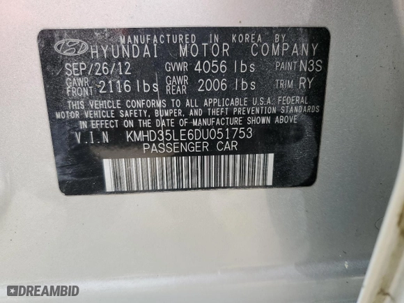 2013 Hyundai Elantra GT with VIN KMHD35LE6DU051753, listed as a Copart auction lot 48984595 with 145,312 mi miles and Salvage Title. Bid and sale history available at carsss.com. Image 12.