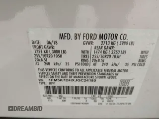 2018 Ford Explorer XLT with VIN 1FM5K7DHXJGC24180, listed as a IAAI auction lot 41972040 with 83,475 mi miles and . Bid and sale history available at DreamBid. Image 9.