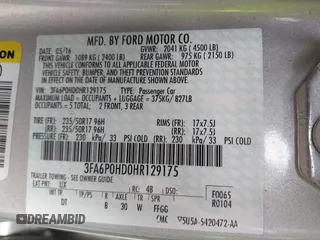 2017 Ford Fusion SE z VIN 3FA6P0HD0HR129175, wystawiony jako IAAI lot #42126532 z przebiegiem 120 424 mil mil oraz . Historia ofert i sprzedaży dostępna na DreamBid. Obrazek 9.