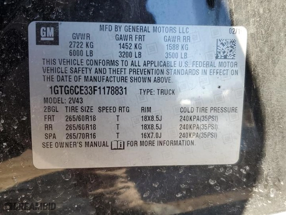 2015 GMC Canyon 4WD SLT with VIN 1GTG6CE33F1178831, listed as a Copart auction lot 47549385 with 155,163 mi miles and Salvage Title. Bid and sale history available at carsss.com. Image 12.