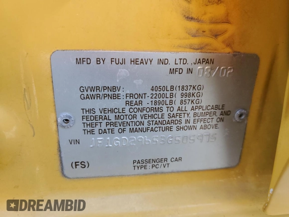 2003 Subaru Impreza WRX с VIN JF1GD29653G505975, выставлен на аукционе Copart как лот 53030705 с пробегом 99 463 миль миль и Чистый • Clean title. История ставок и продаж доступна на DreamBid. Изображение 12.