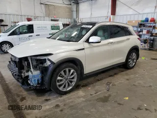 2022 Infiniti QX50 Luxe with VIN 3PCAJ5BB7NF114132, listed as a Copart auction lot 53962875 with 77,244 mi miles and Salvage title. Bid and sale history available at DreamBid. Image 1.