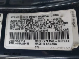 2004 Toyota Matrix Std with VIN 2T1KR32E54C252993, listed as a IAAI auction lot 41703135 with 291,886 mi miles. Bid and sale history available at carsss.com. Image 9.