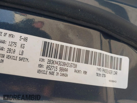 2008 Dodge Charger with VIN 2B3KA43G38H316720, listed as a IAAI auction lot 42021069 with 172,103 mi miles and . Bid and sale history available at DreamBid. Image 9.
