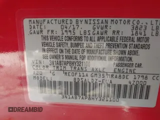 2017 Nissan Sentra S z VIN 3N1AB7AP8HY321100, wystawiony jako IAAI lot #41990784 z przebiegiem 92 331 mil mil oraz . Historia ofert i sprzedaży dostępna na DreamBid. Obrazek 9.