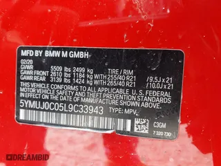 2020 BMW X4 M Competition with VIN 5YMUJ0C05L9C33943, listed as a IAAI auction lot 41531691 with 55,419 mi miles. Bid and sale history available at carsss.com. Image 9.