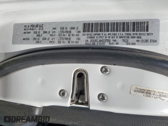 2017 Ram 2500 Tradesman with VIN 3C6UR5CJ8HG537559, listed as a Copart auction lot 62765325 with Not provided miles and Salvage title. Bid and sale history available at DreamBid. Image 12.